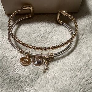 Anne Klein Gold-Tone Double Bangle Bracelet with Crystal Charms